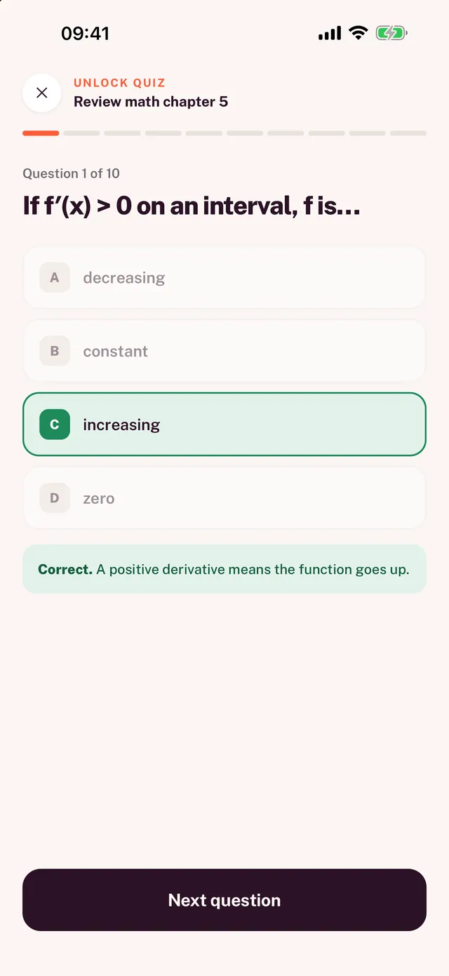 A question from a Wuli quiz, the right answer in green with its explanation.