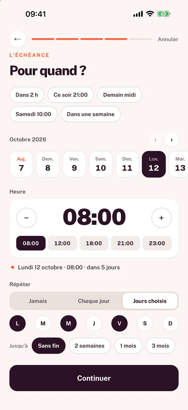 Une tâche récurrente dans Wuli : lundi, mercredi et vendredi à 8 h, sans fin.