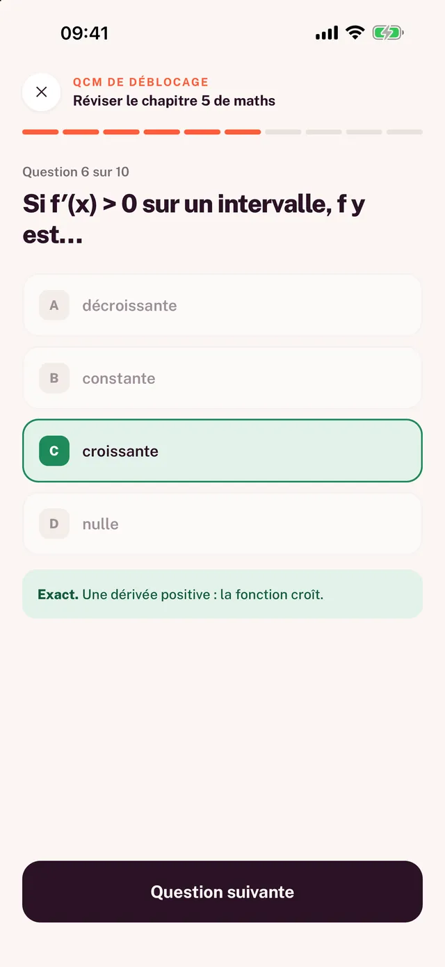 Une question du QCM de Wuli, la bonne réponse en vert et son explication.
